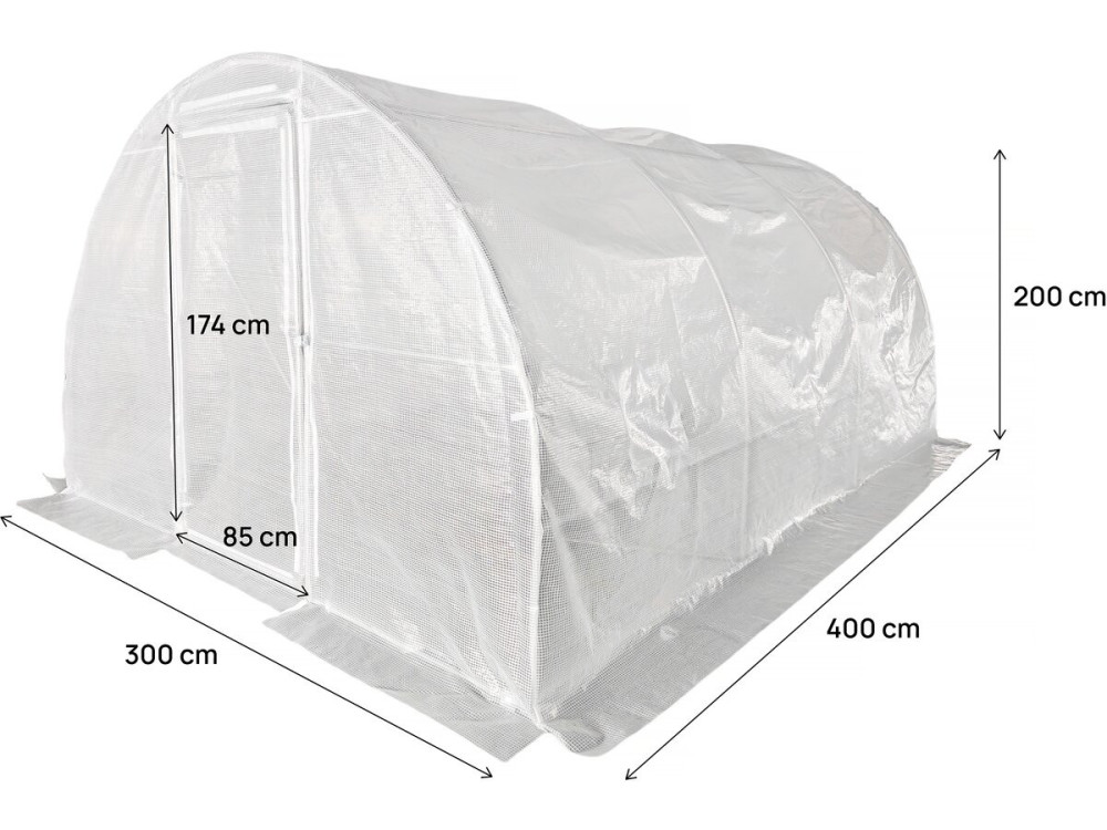 Tunel ogrodowy "Mimosa" 4 x 3 m z drzwiami - 12 m² - 180 g - biały
