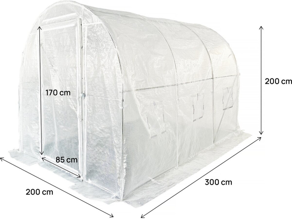 Tunel ogrodowy "Mimosa" 3 x 2 m z drzwiami - 6 m² - 180 g - biały
