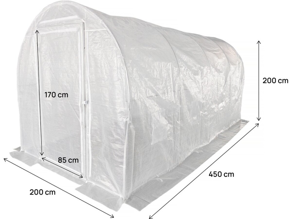 Tunel ogrodowy z drzwiami 4,5 x 2 m "Mimosa" - 9 m² - 180 g - biały