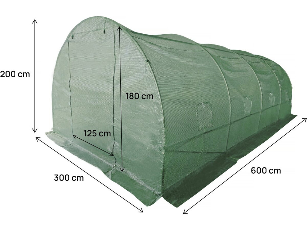 Tunel ogrodowy "Lys" 6 x 3 m - szklarnia - 18 m² - 140 g - zielony