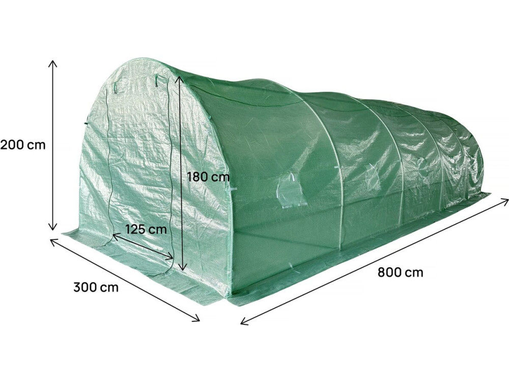 Tunel ogrodowy "Lys" 8 x 3 m - szklarnia - 24 m² - 140 g - zielony