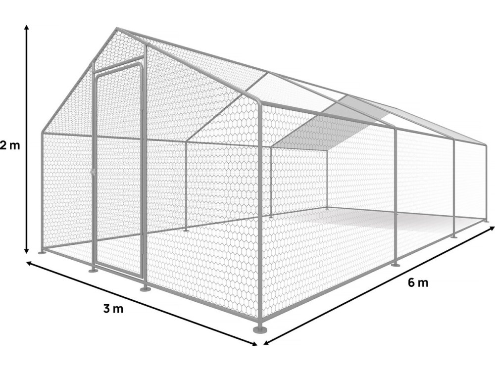 Kojec dla kurcząt 18 m² siatka druciana 6 x 3 x 2 M stal ocynkowana
