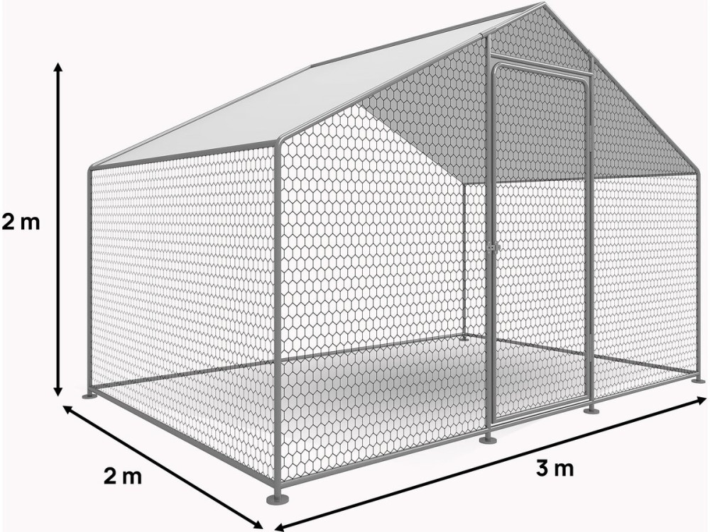 Kurnik o powierzchni 6 m², ocynkowana siatka stalowa 2 x 3 x 2 M