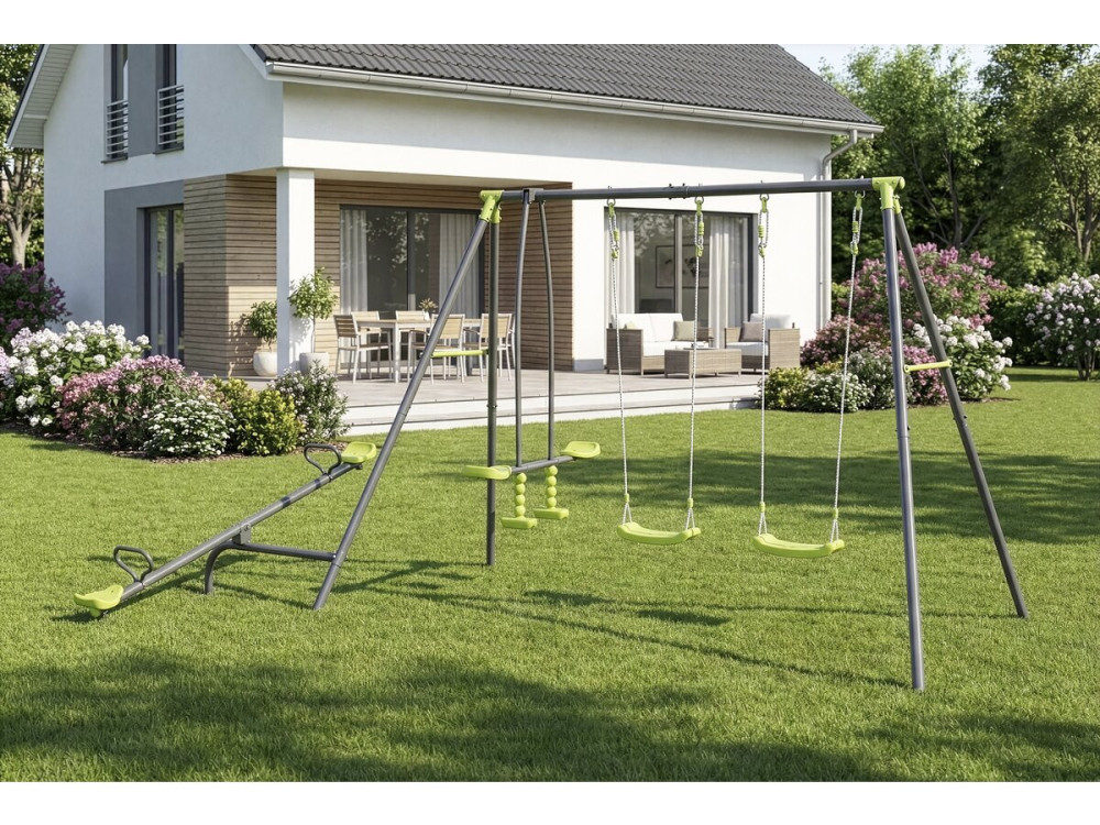 Metalowa huśtawka na plac zabaw "Basile" - 4 aparaty - Zielona