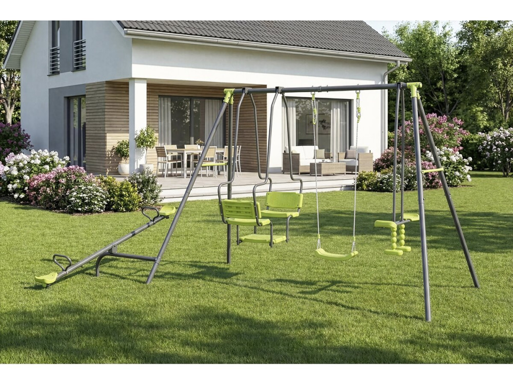 Metalowa huśtawka na plac zabaw "Lenny" - 4 aparaty - Zielona