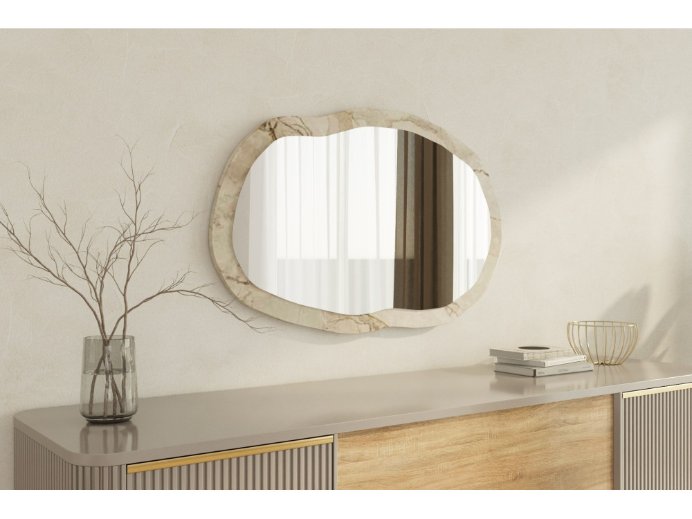 Drewniane lustro "Lossa" - 52 x 86 cm - Marmurkowy beż