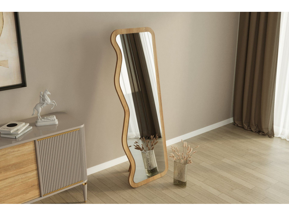 Drewniane lustro "Asel" - 50 x 160 cm - Beżowe
