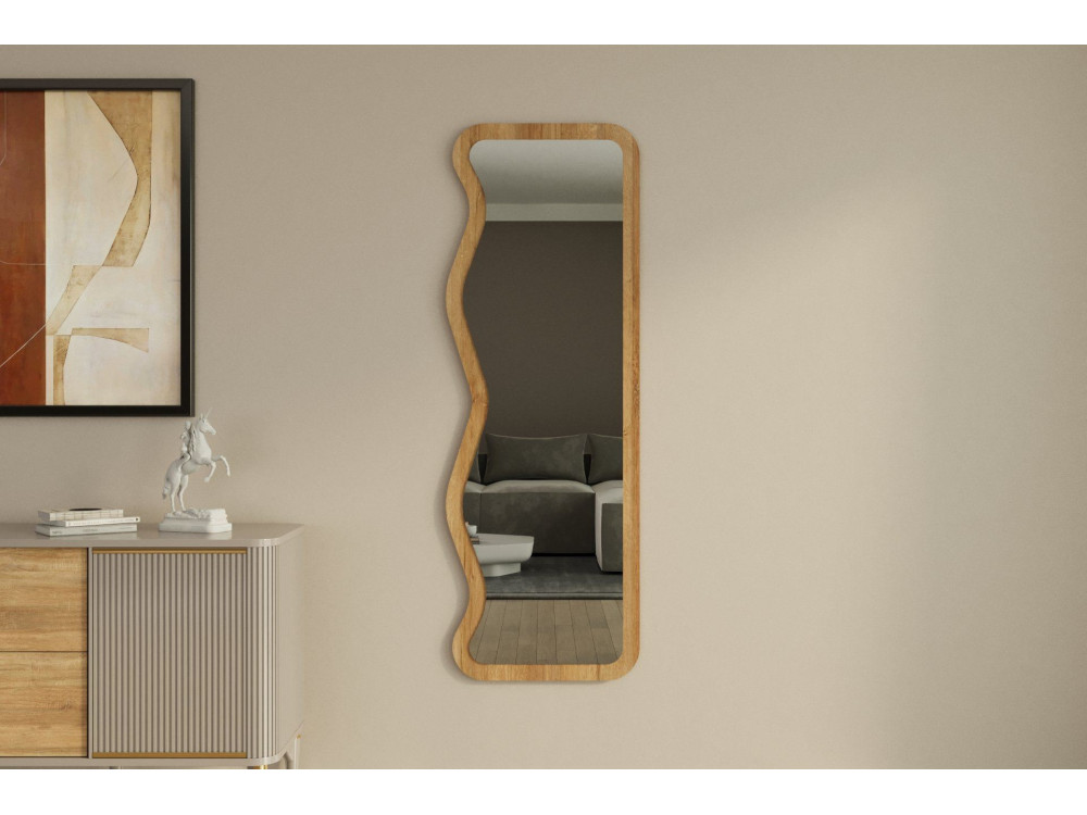 Drewniane lustro "Asel" - 50 x 160 cm - Beżowe