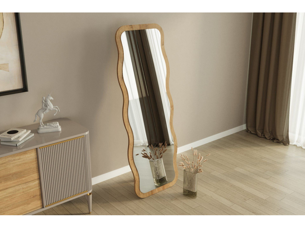 Drewniane lustro "Aror" - 50 x 160 cm - Beżowe