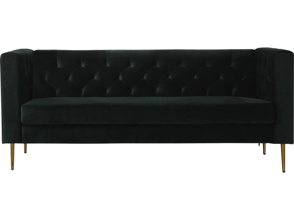 Kanapa nierozkładana "Bruce" z weluru - 196 x 76 x 82 cm - 3 miejsca - Ciemnozielona