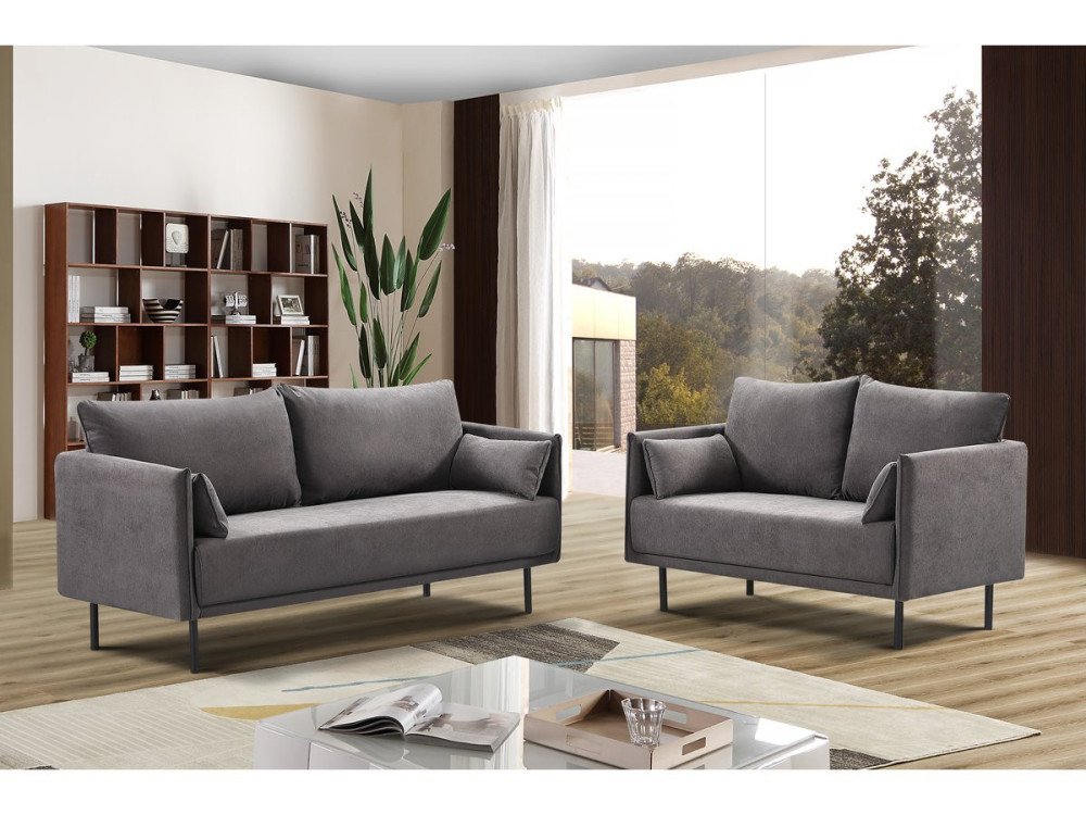 Sofa materialowa stala "Rudy" - 132 x 78 x 88 cm - 2 miejsca - Ciemnoszara
