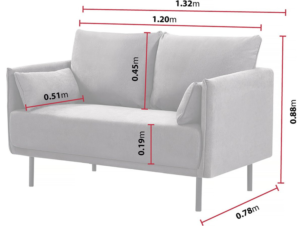 Sofa materialowa stala "Rudy" - 132 x 78 x 88 cm - 2 miejsca - Ciemnoszara