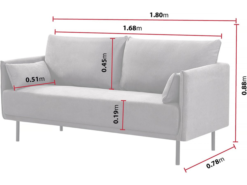 Sofa materialowa stala „Rudy” - 180,5 x 78 x 52 cm - 3 miejsca - Ciemnoszara