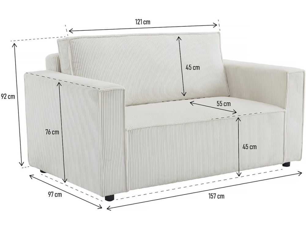 Sofa rozkładana "Grenelle" z prostego sztruksu - 2-osobowa - Beżowa