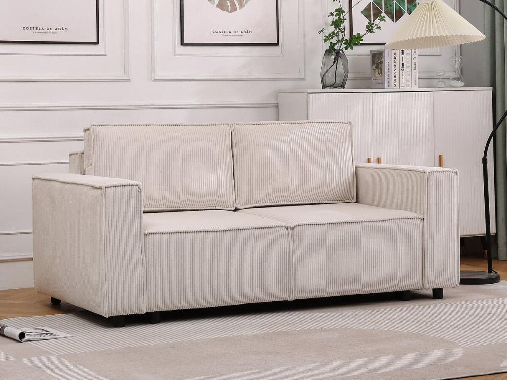 Prosta sofa sztruksowa "Montaigne S" - 2-osobowa - beżowa