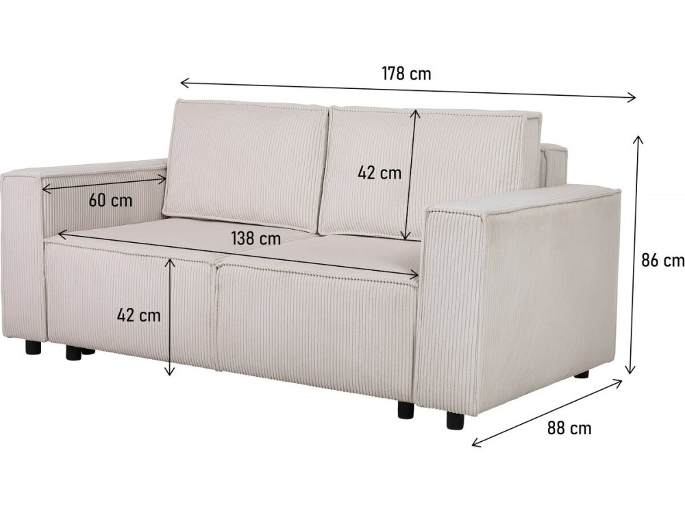 Prosta sofa sztruksowa "Montaigne S" - 2-osobowa - beżowa