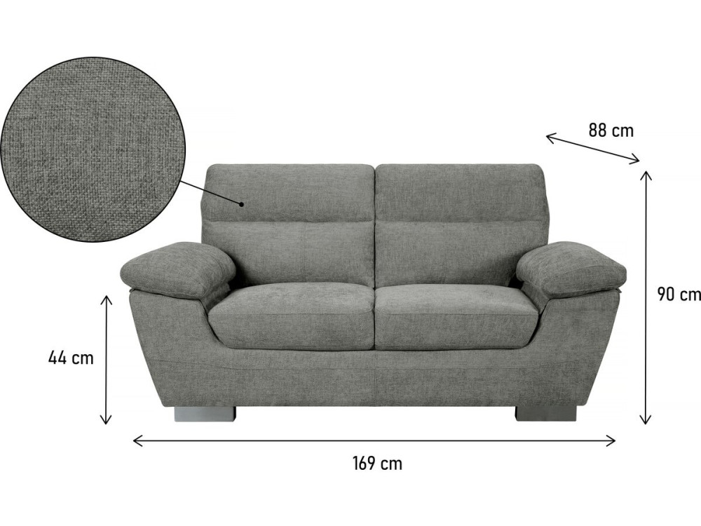 Sofa z tkaniny stalej „Dallas” – 169 x 88 x 90 cm – 2 miejsca – Szara