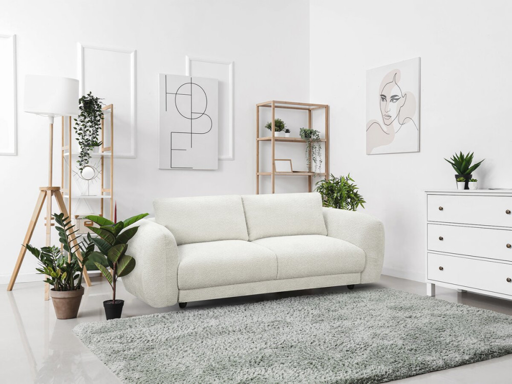 Sofa prosta z tkaniny Chenille „Saint Germain S” – 3-osobowa – beżowa