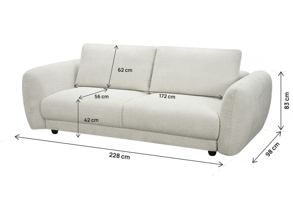 Sofa prosta z tkaniny Chenille „Saint Germain S” – 3-osobowa – beżowa