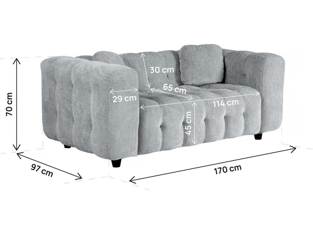 Sofa prosta z tkaniny szenilowej „Vendome” - 2 miejsca - Szary