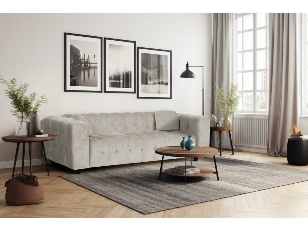 Sofa prosta z tkaniny szenilowej "Vendome" - 3 miejsca - Beżowy