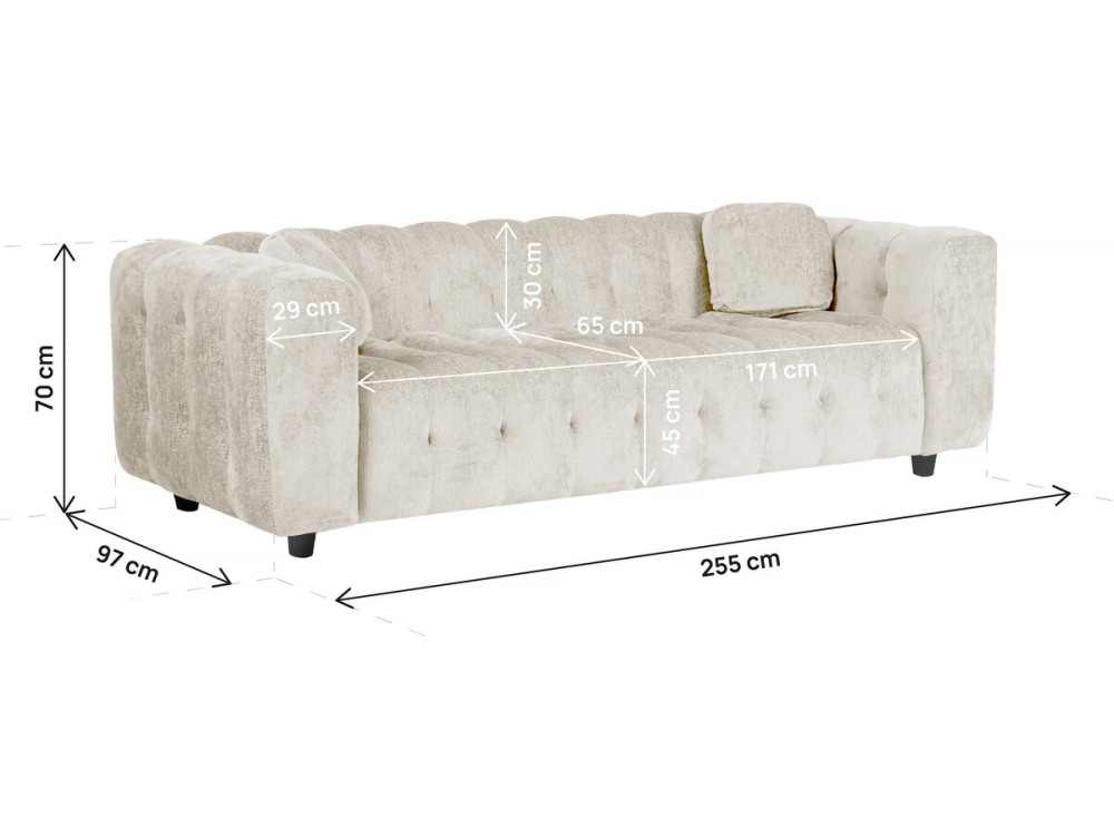 Sofa prosta z tkaniny szenilowej "Vendome" - 3 miejsca - Beżowy