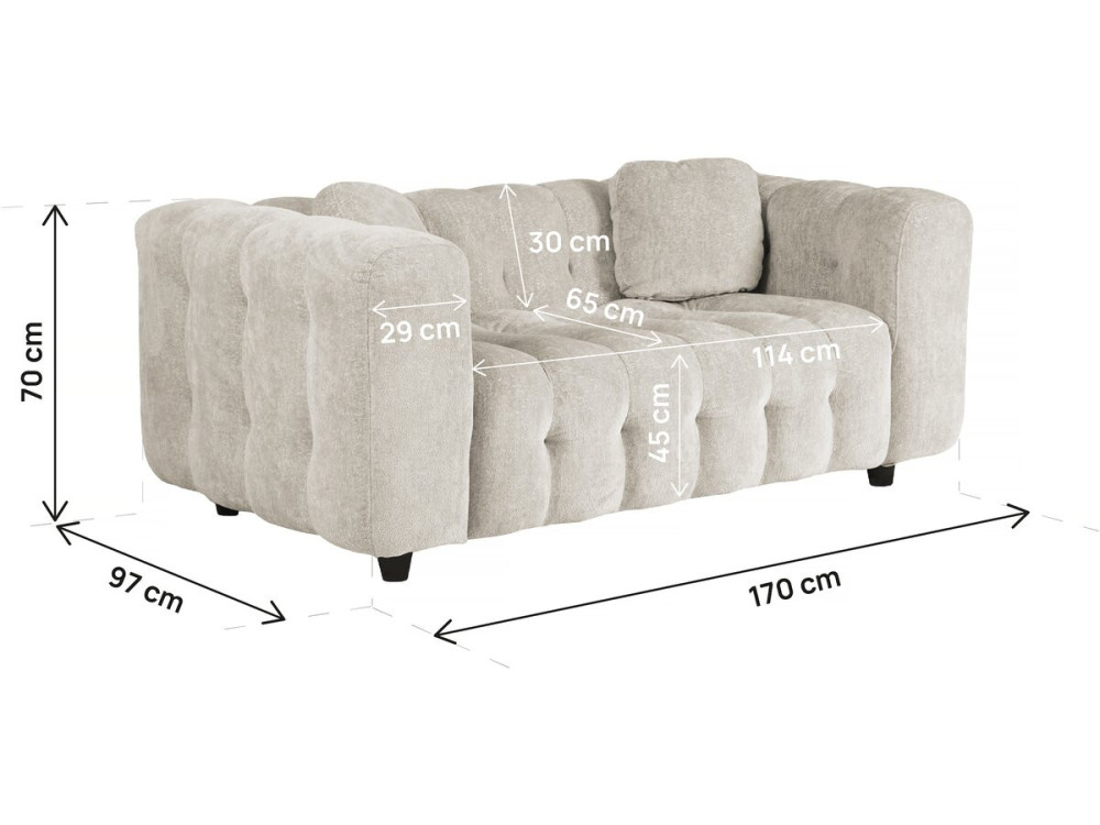 Sofa prosta z tkaniny szenilowej "Vendome" - 2 miejsca - Beż