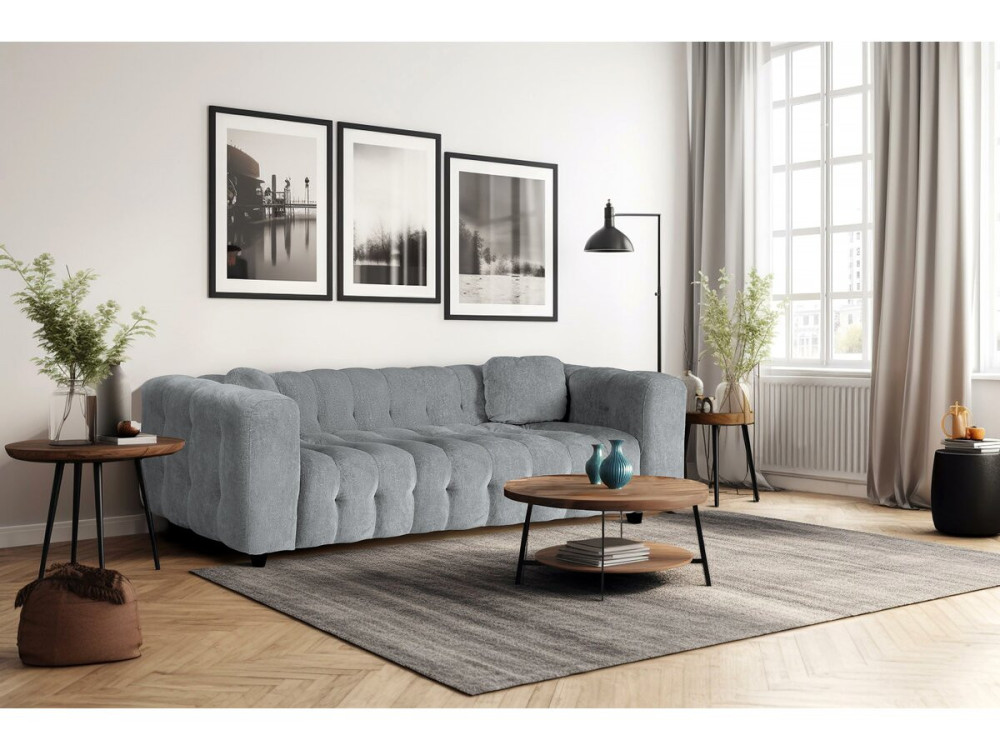 Sofa prosta z tkaniny szenilowej „Vendome” - 3 miejsca - Szara