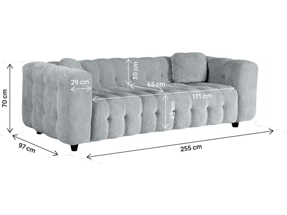 Sofa prosta z tkaniny szenilowej „Vendome” - 3 miejsca - Szara