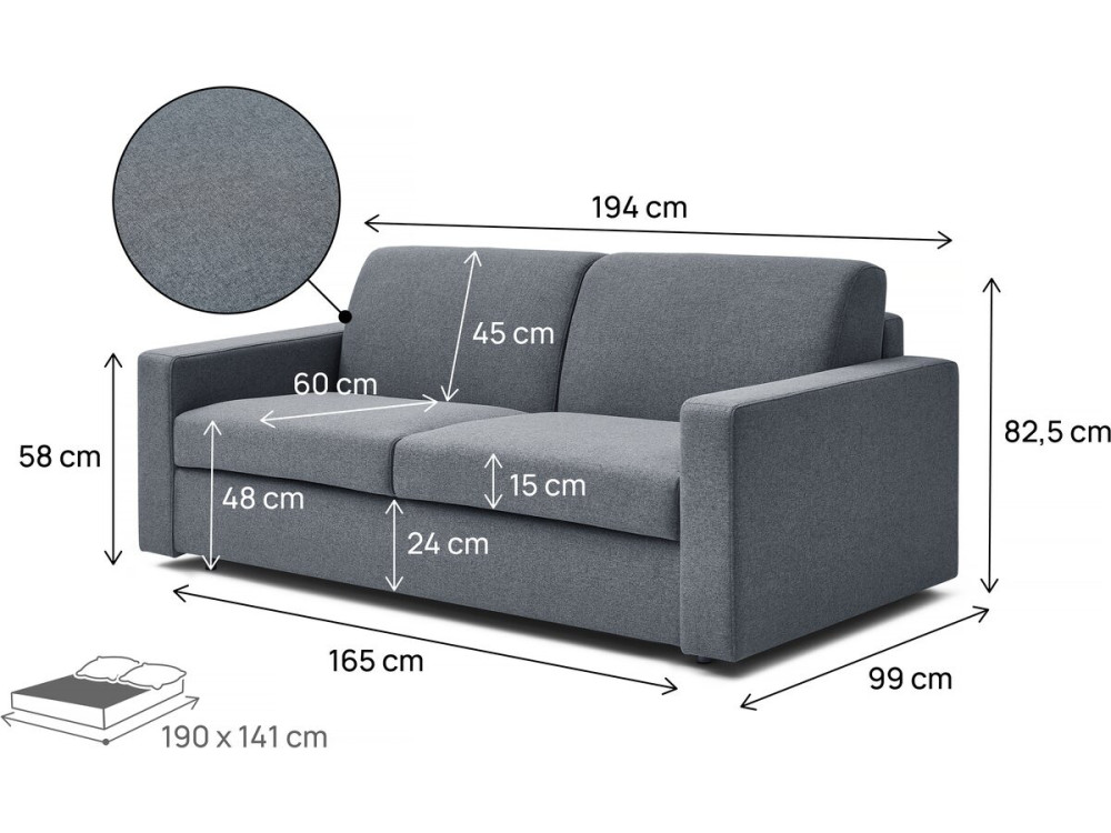 Sofa rozkładana materiałowa "Diana" express - Powierzchnia spania: 140 cm - 3 miejsca - Szara