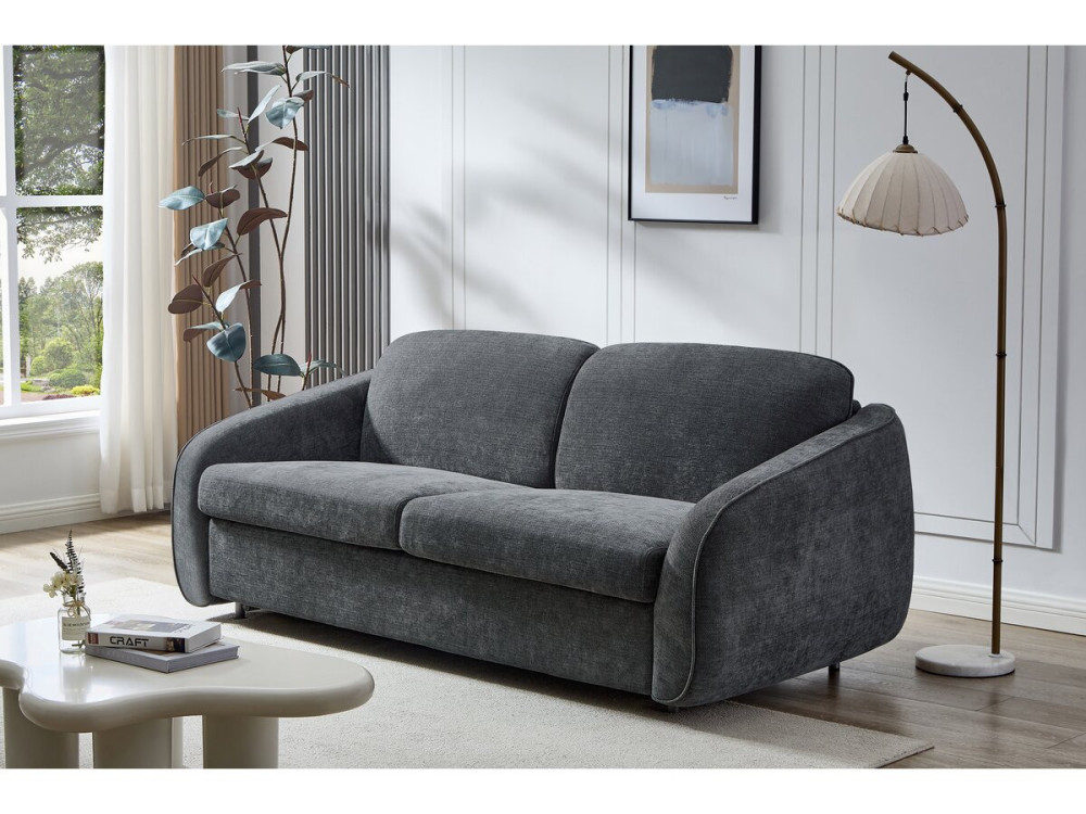 Sofa rozkładana "Laurie" express w tkaninie teksturowanej - łóżko 140 cm - 3 miejsca - szara
