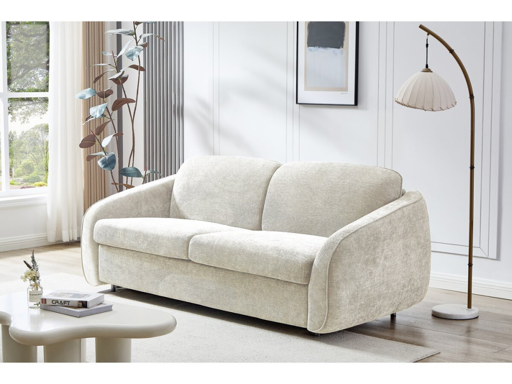 Sofa rozkładana "Laurie" express w tkaninie teksturowanej - łóżko 140 cm - 3 miejsca - beżowa