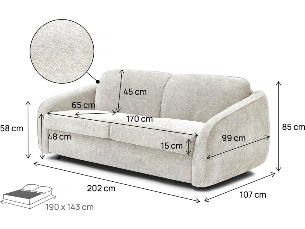 Sofa rozkładana "Laurie" express w tkaninie teksturowanej - łóżko 140 cm - 3 miejsca - beżowa