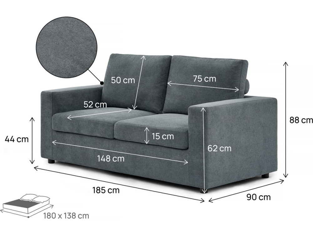 Sofa rozkładana "Elena" z tkaniny ekspresowej - 3-osobowa - 140 cm spania - Szara