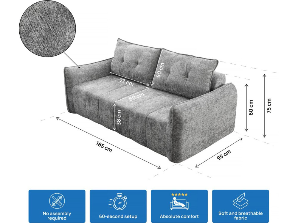 Prosta sofa w tkaninie teksturowanej "Silvano" - 3-osobowa - szara