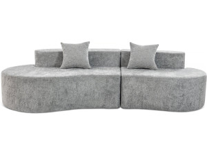 Sofa "Avola" w kształcie przecinka z tkaniny teksturowanej - 3-osobowa - szara