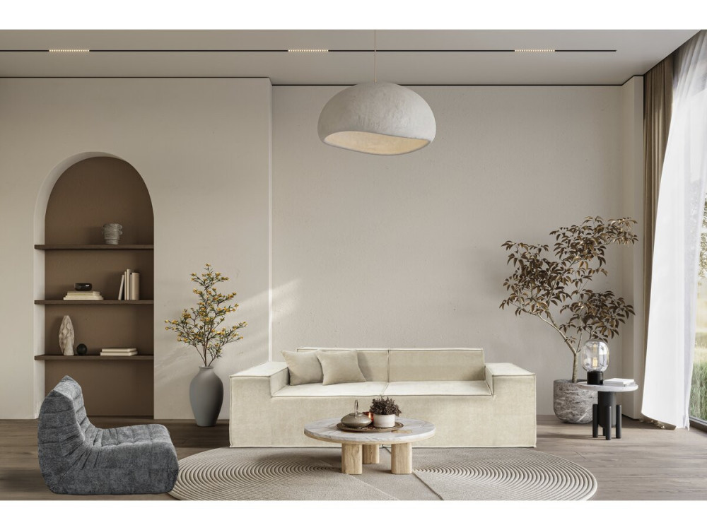 Modułowa sofa prosta w tkaninie "Lusso" o fakturze, 3-osobowa, beżowa