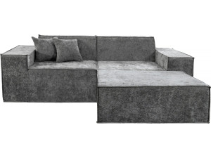 Modułowa sofa prosta z pufem w tkaninie "Lusso" o fakturze - 3-osobowa - szara