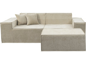 Modułowa sofa prosta z pufem w tkaninie "Lusso" o fakturze - 3-osobowa - beżowa