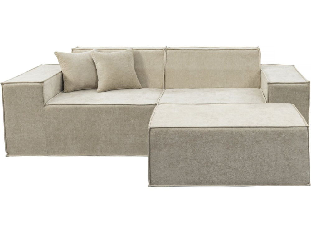 Modułowa sofa prosta z pufem w tkaninie "Lusso" o fakturze - 3-osobowa - beżowa