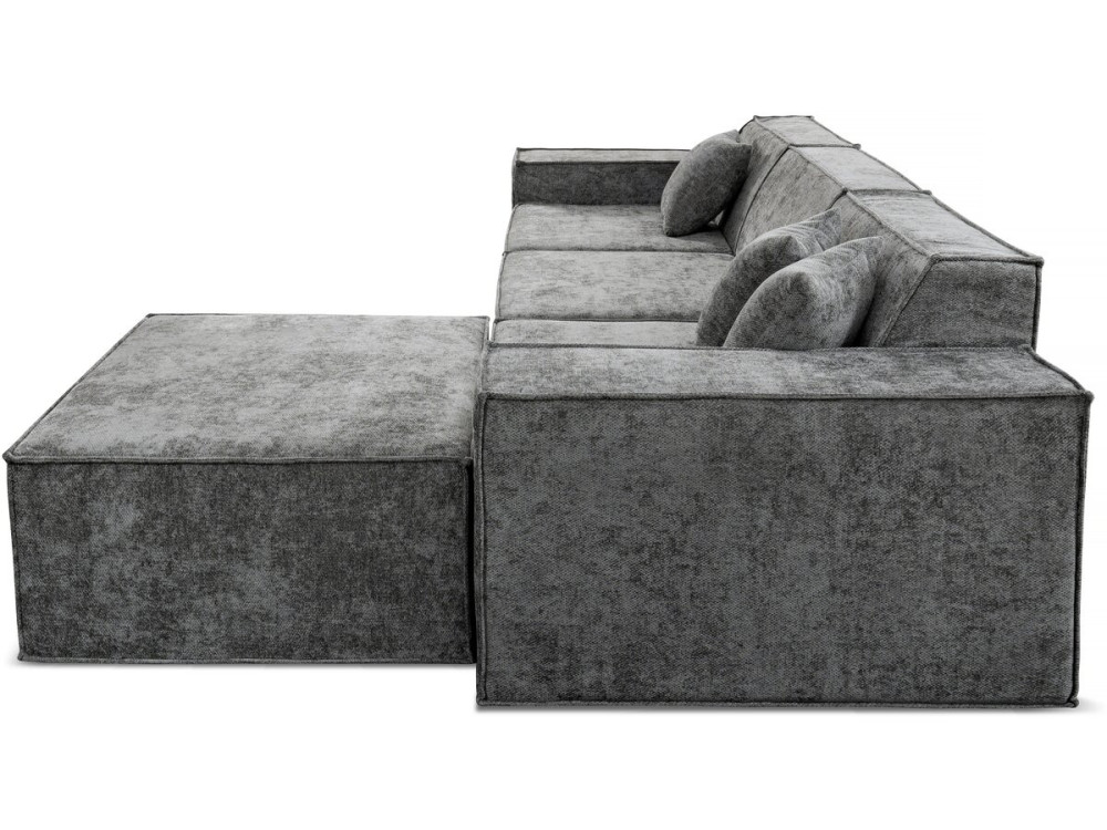 Modułowa sofa prosta z pufem w tkaninie "Lusso" o fakturze - 4-osobowa - szara