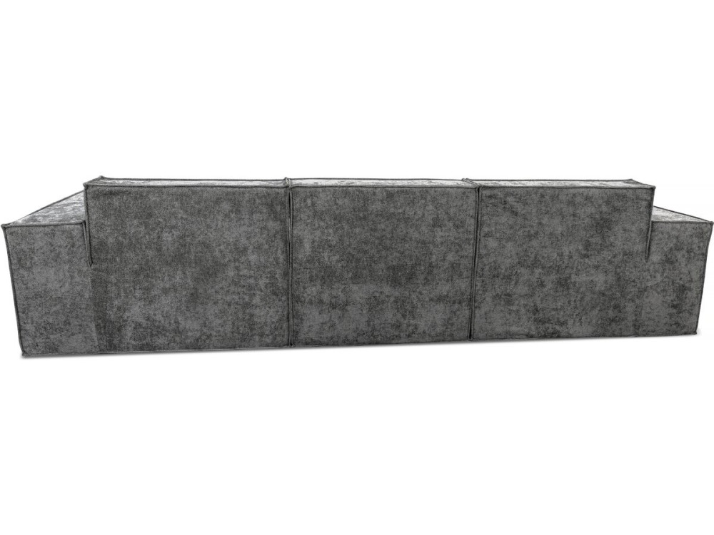 Modułowa sofa prosta z pufem w tkaninie "Lusso" o fakturze - 4-osobowa - szara