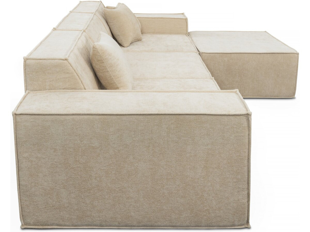 Modułowa sofa prosta z pufem w tkaninie "Lusso" o fakturze - 4-osobowa - beżowa