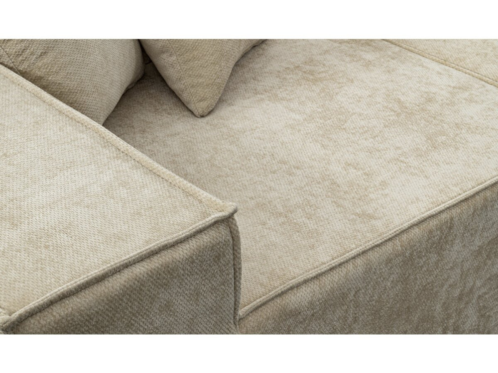 Modułowa sofa prosta z pufem w tkaninie "Lusso" o fakturze - 4-osobowa - beżowa