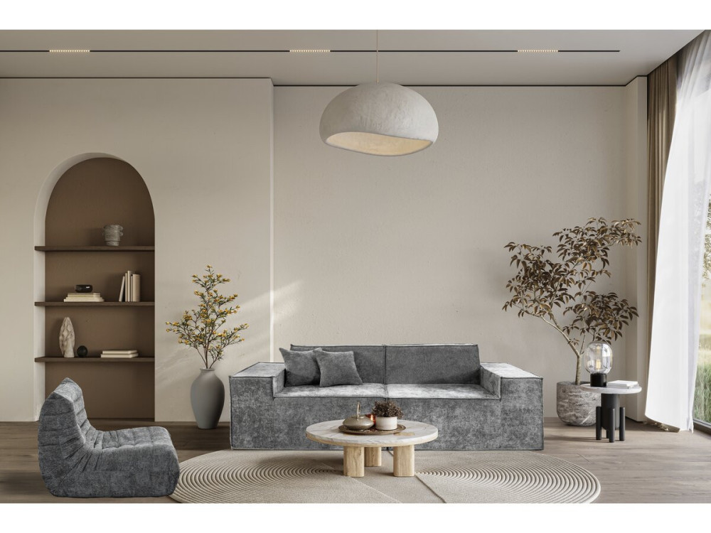 Modułowa sofa prosta w tkaninie "Lusso" o fakturze - 3-osobowa - szara