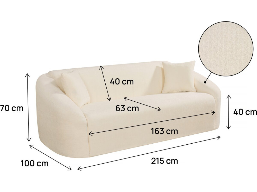 Sofa "Ondine" z tkaniny - 3-osobowa - beżowa