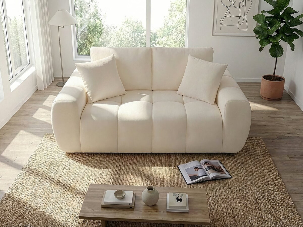 Sofa prosta "Léonie" w tkaninie bąbelkowej - 2-osobowa - Beżowa