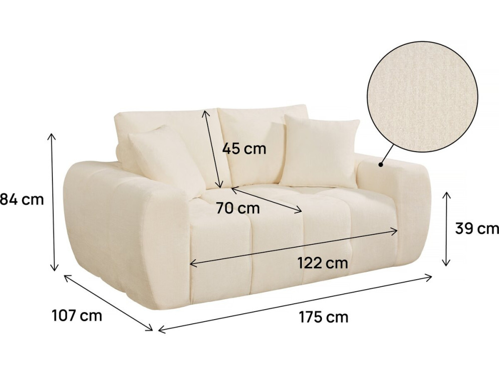 Sofa prosta "Léonie" w tkaninie bąbelkowej - 2-osobowa - Beżowa