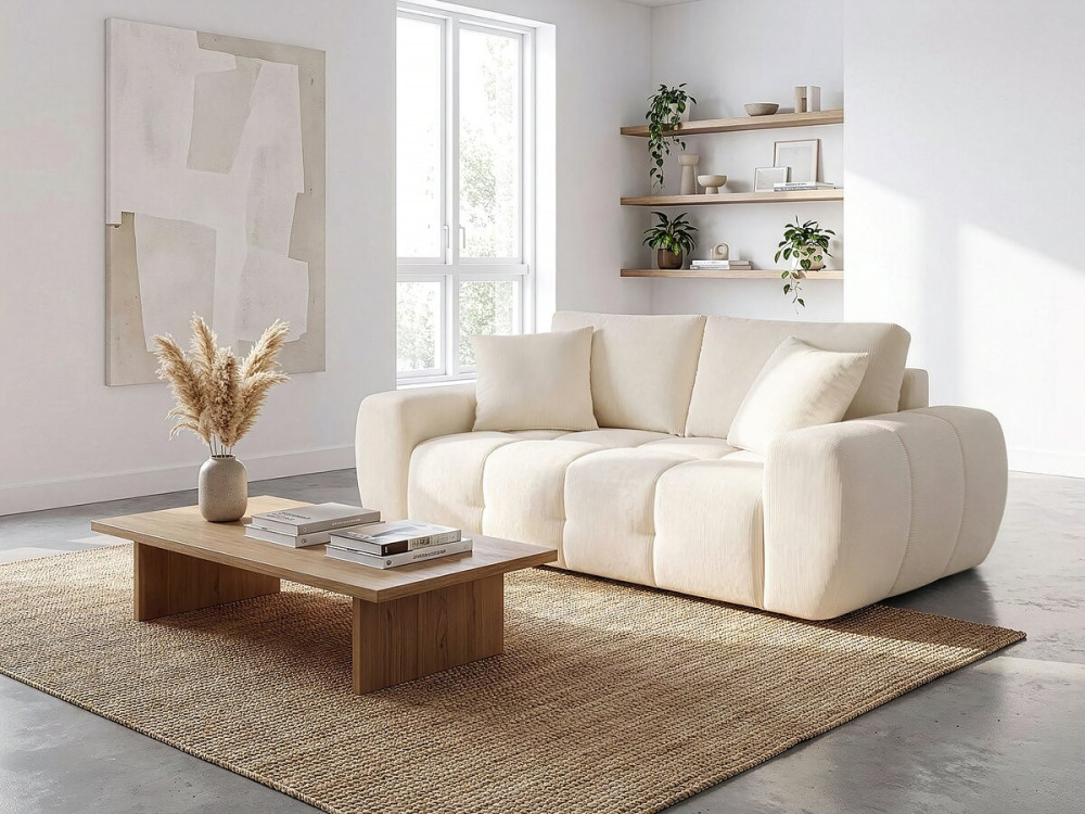 Sofa prosta "Léonie" w tkaninie bąbelkowej - 2-osobowa - Beżowa