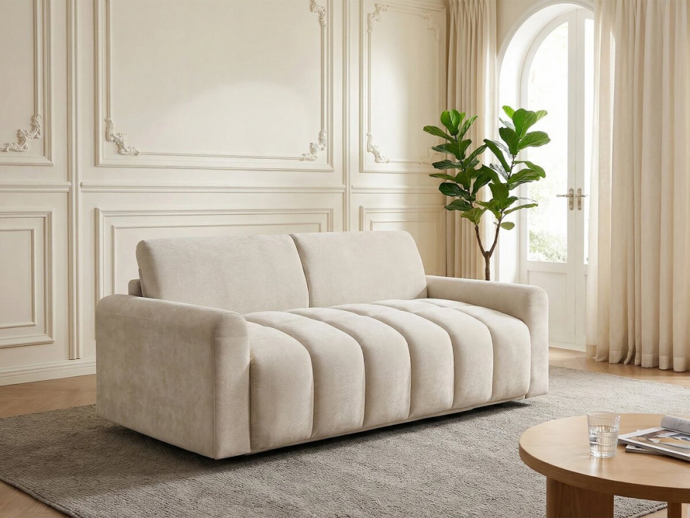Rozkładana sofa ekspresowa "Isadora" - Materac 18 cm - Łóżko 140 cm - 3-osobowa - Beżowy